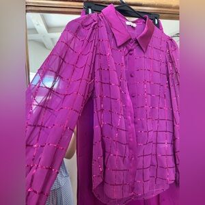 Purple Sequin Button-Up Blouse and pants set